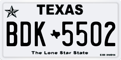 TX license plate BDK5502