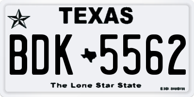 TX license plate BDK5562
