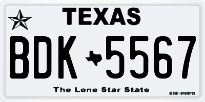 TX license plate BDK5567