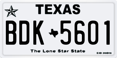 TX license plate BDK5601