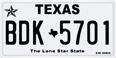 TX license plate BDK5701