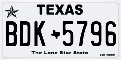 TX license plate BDK5796