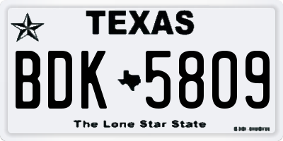 TX license plate BDK5809