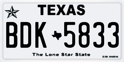 TX license plate BDK5833