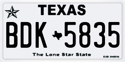 TX license plate BDK5835