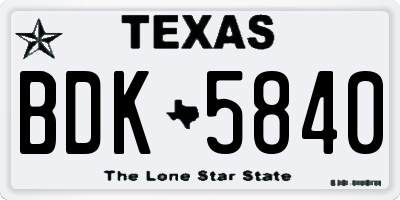 TX license plate BDK5840