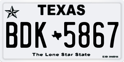 TX license plate BDK5867