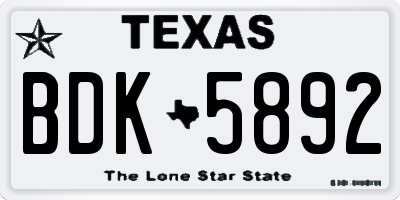 TX license plate BDK5892