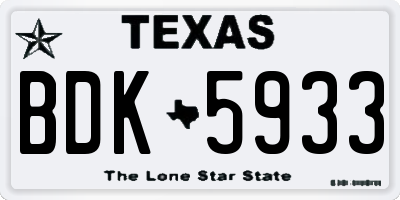 TX license plate BDK5933