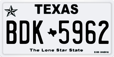 TX license plate BDK5962
