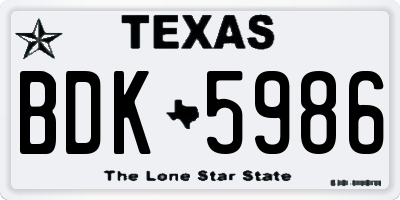 TX license plate BDK5986