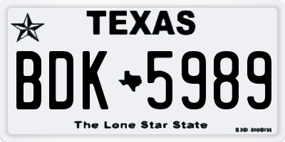 TX license plate BDK5989