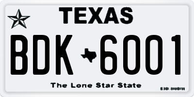 TX license plate BDK6001