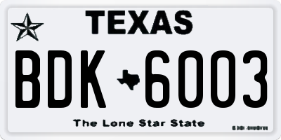 TX license plate BDK6003