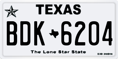 TX license plate BDK6204