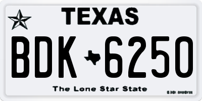 TX license plate BDK6250