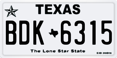 TX license plate BDK6315