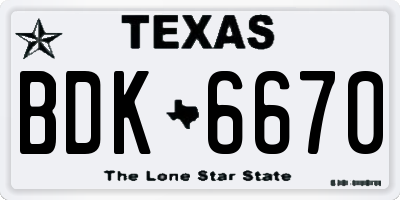 TX license plate BDK6670