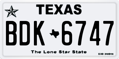 TX license plate BDK6747