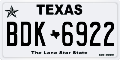TX license plate BDK6922