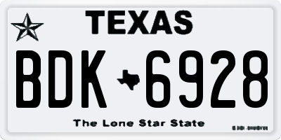 TX license plate BDK6928