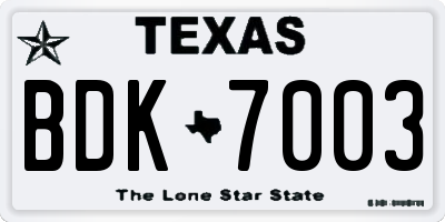 TX license plate BDK7003