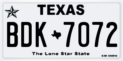 TX license plate BDK7072