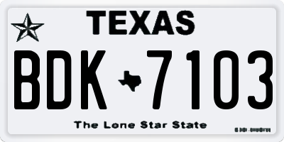 TX license plate BDK7103