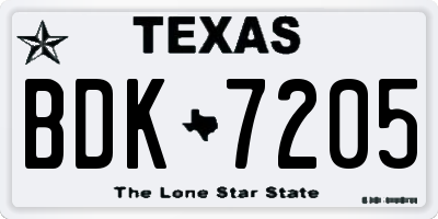 TX license plate BDK7205