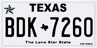 TX license plate BDK7260