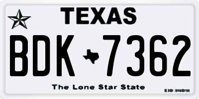 TX license plate BDK7362