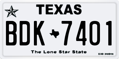 TX license plate BDK7401