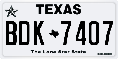 TX license plate BDK7407