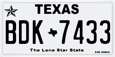 TX license plate BDK7433