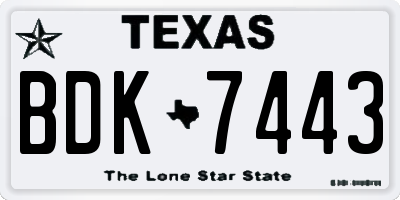TX license plate BDK7443