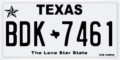 TX license plate BDK7461