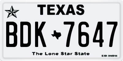 TX license plate BDK7647