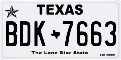 TX license plate BDK7663