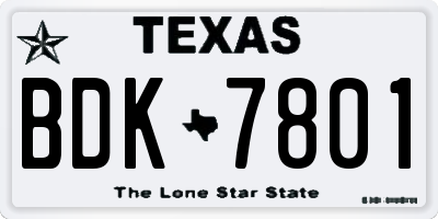 TX license plate BDK7801