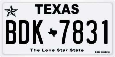 TX license plate BDK7831