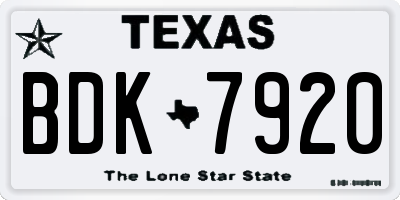 TX license plate BDK7920