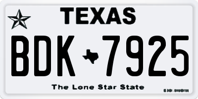 TX license plate BDK7925