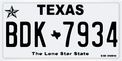 TX license plate BDK7934