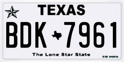 TX license plate BDK7961