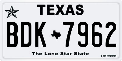 TX license plate BDK7962