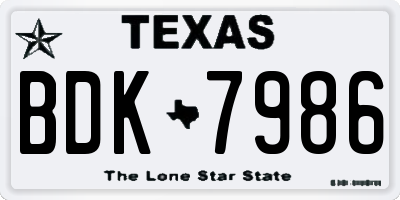 TX license plate BDK7986