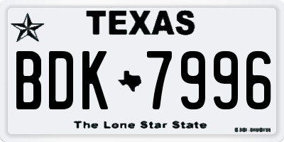 TX license plate BDK7996