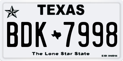 TX license plate BDK7998