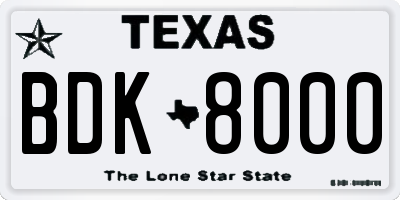 TX license plate BDK8000