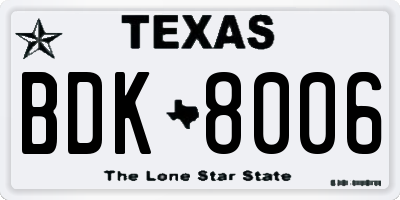 TX license plate BDK8006